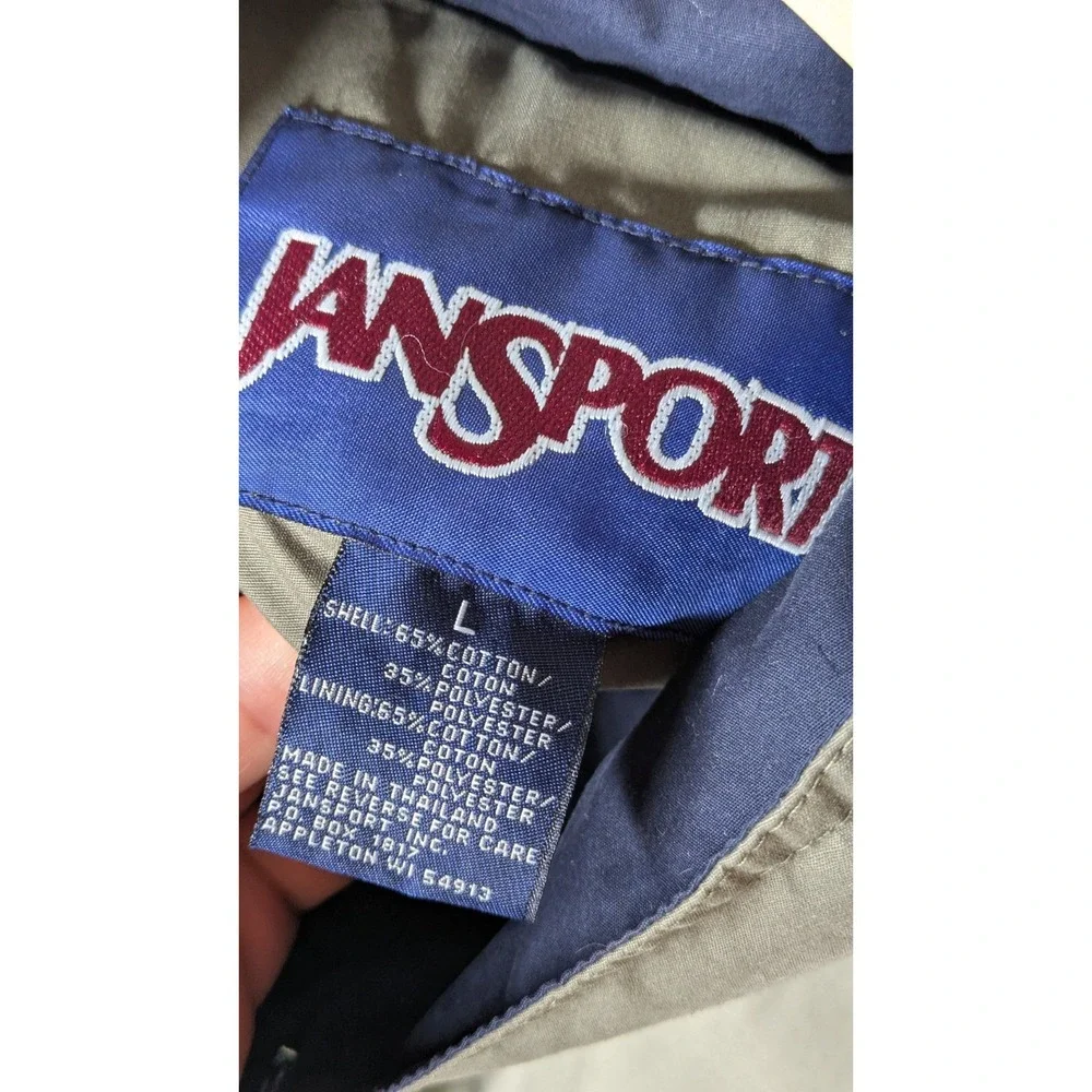 VINTAGE Jansport Windbreaker Jacket Mens Large Hidden Hood Full Zip Snaps Button